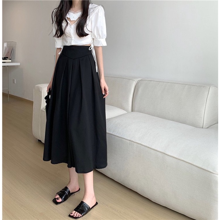 Chân váy dài xếp ly dài qua gối + Bản eo to , Váy chất liệu kaki mềm + lớp lót trong dày dặn xinh xắn , MS 20