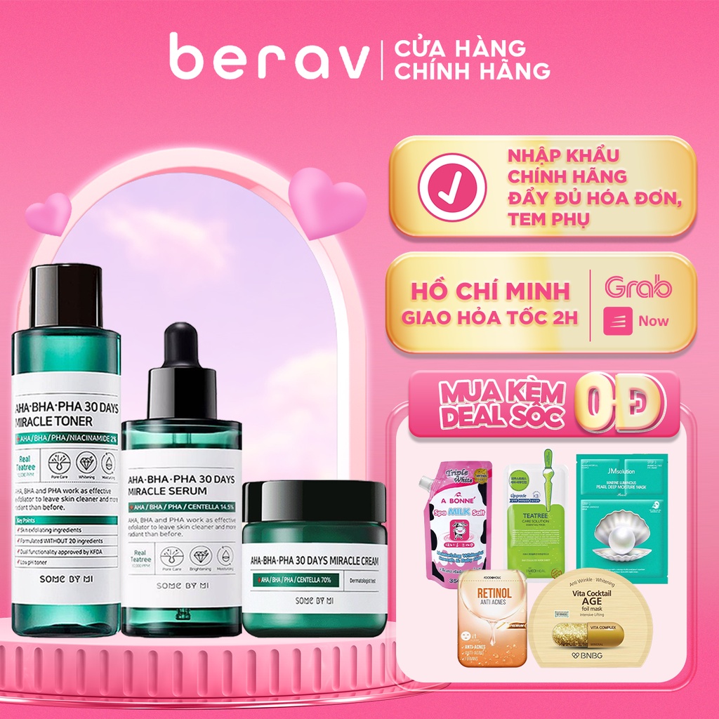 Bộ 3 SOME BY MI AHA-BHA-PHA 30 Days Miracle Giảm Mụn &quot;Thần Kỳ&quot; (TONER 150ML +SERUM 50ML+CREAM 50ML)