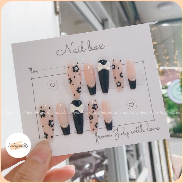 Móng Tay Giả Nail Box Thiết Kế Màu Đen Tiểu Thư Móng Giả Dài Màu Thạch nb022 julynails.vn