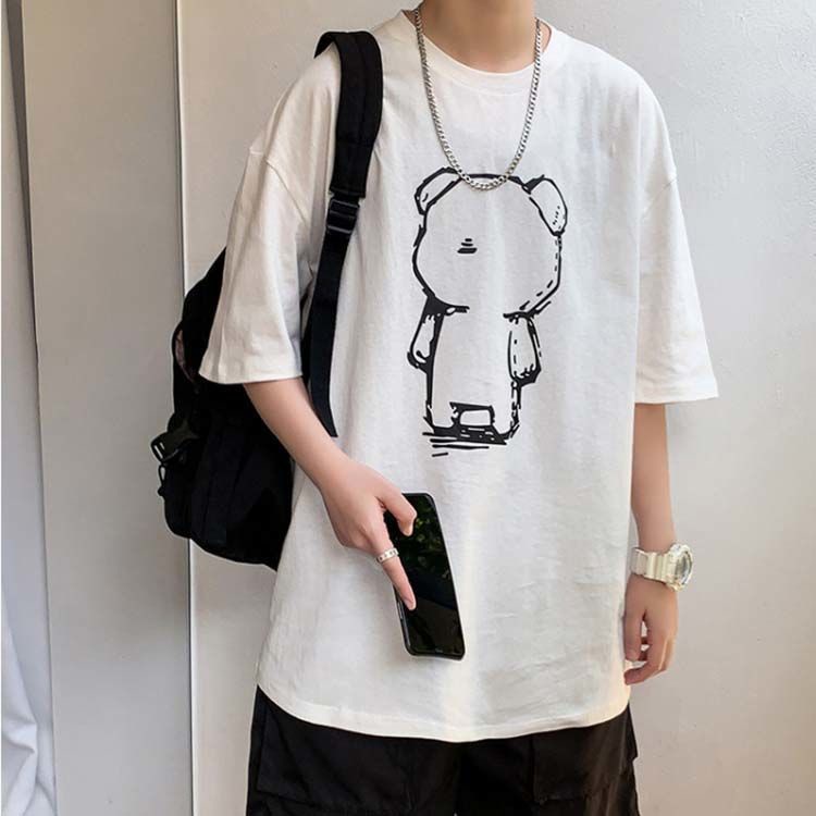Áo Thun Tay Ngắn Dáng Rộng In Hình Gấu Thời Trang Hàn Quốc Cho Nam