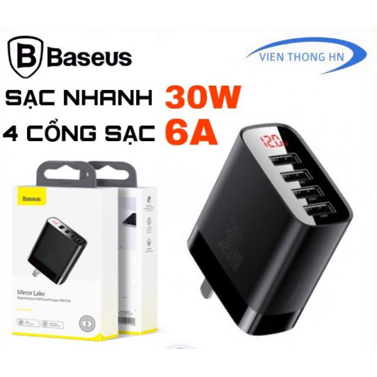 Củ Sạc Siêu Nhanh 4 Cổng 30W QC 3.0 Baseus Mirro Lake Chính Hãng Bảo Hành 1 Năm