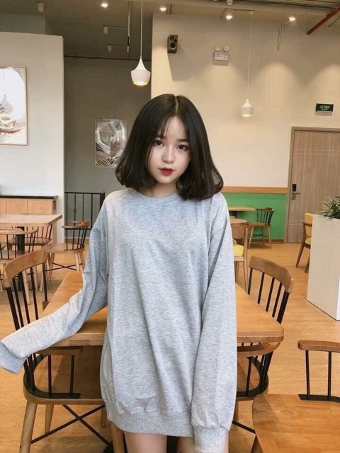 Áo Sweater Basic Tay Dài Xám Nhạt Ảnh Thật