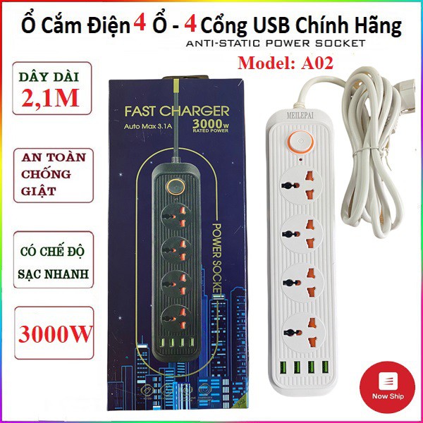 (A06 - 5 phích cắm, 6 USB) Ổ điện - ổ cắm điện đa năng chống giật -ổ cắm điện thông minh kèm cổng sạc USB Max 3.1A