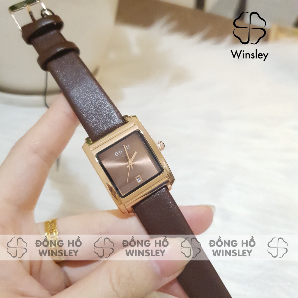 Đồng hồ nữ Guou dây da mặt vuông rẻ dây nhỏ chính hãng Tony Watch 68