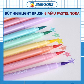 Bút Highlight Brush 6 màu pastel Nora dùng để đánh dấu, làm sổ Bullet Journal BMBooks