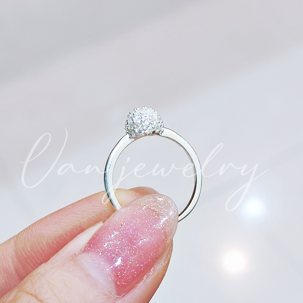Nhẫn bạc Nhẫn cầu đính đá nhỏ bạc ta cho bé Van Jewelry V10643