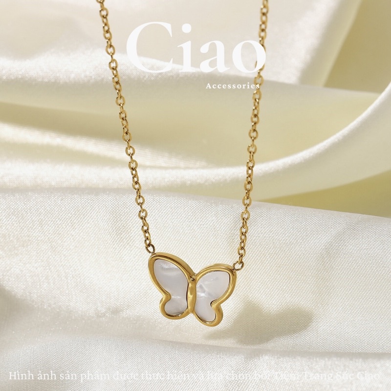 [HOẢ TỐC 1H] Dây chuyền/ Vòng cổ titan không gỉ thiết kế hình bướm xà cừ tinh tế Isabella Ciao