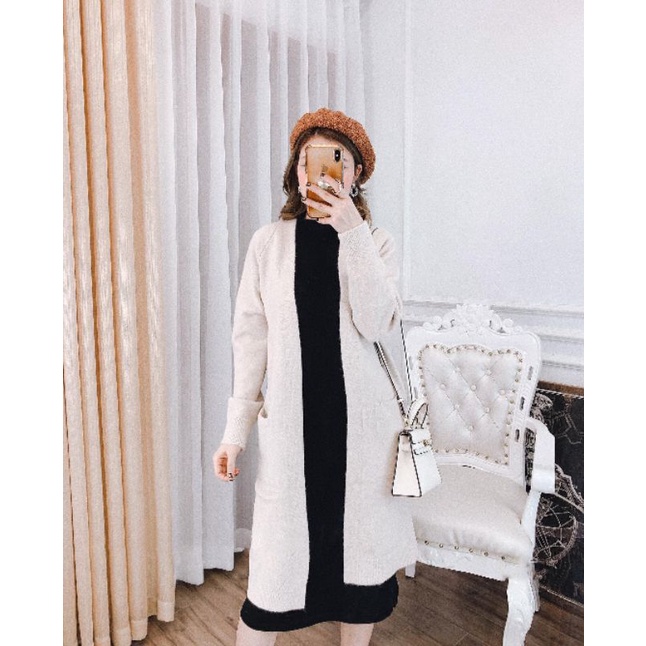 Áo Khoác Cardigan Ms.6992 Áo Kiểu Choàng Dáng Suông Dài Phối Túi Hai Bên Tiện Lợi Chất Len Dày Dặn