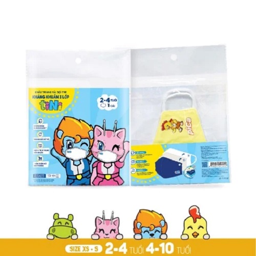 Đồ dùng cho bé TINITOY khẩu trang vải sợi tre kháng khuẩn 3 lớp size xs (2-4 tuổi)  màu Lemon Yellow GSTNM009-37
