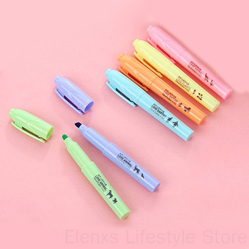 Set 6 bút dạ quang màu kẹp dùng để đánh dấu / ghi chú cho công việc / học tập tiện dụng