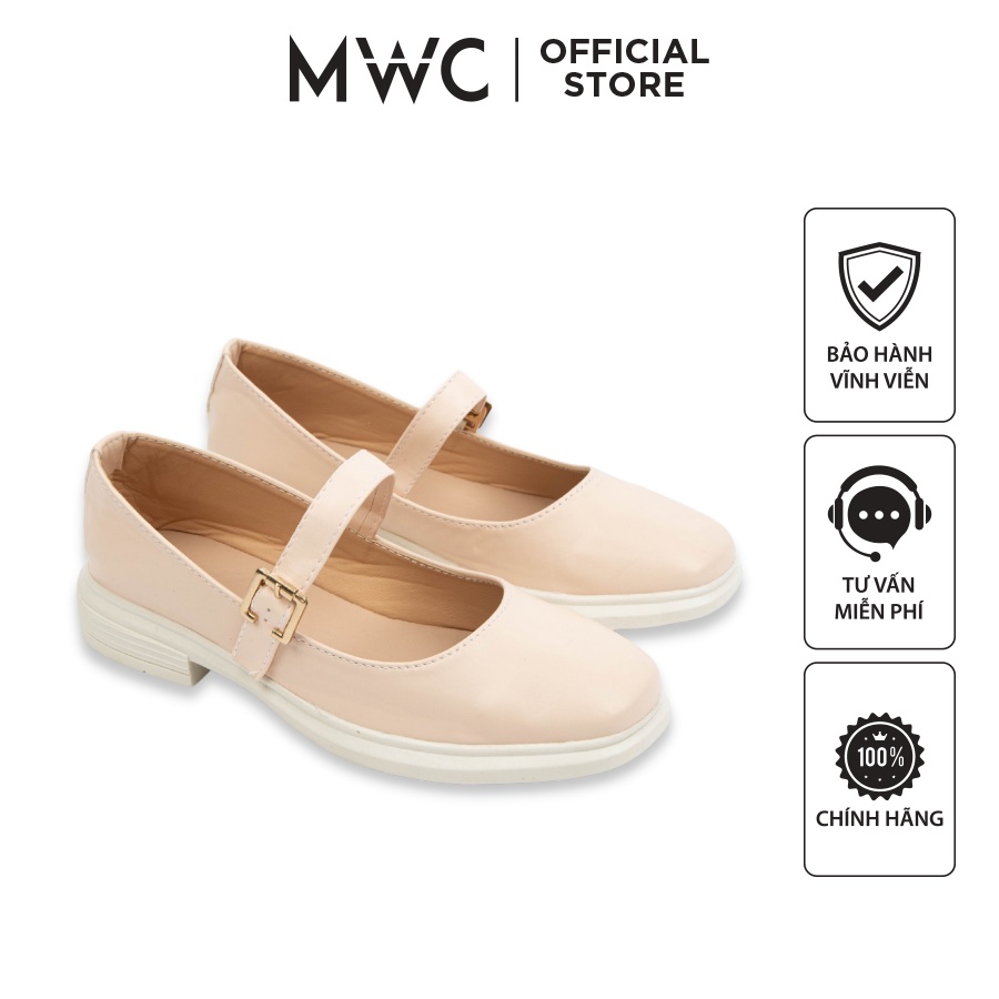 Giày MWC 2252 -  Giày Búp Bê Da Mũi Tròn Thiết Kế Kiểu Dáng Basic Thanh Lịch Màu Kem Đen