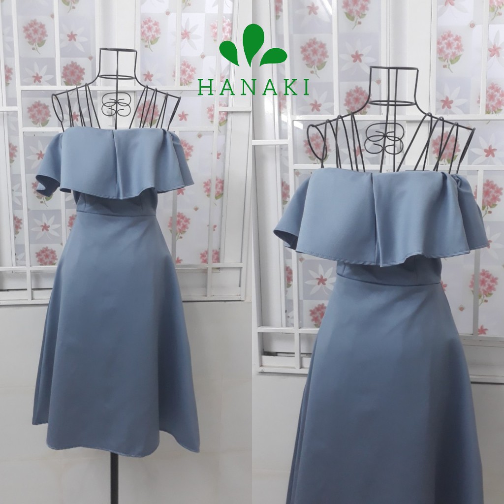 Đầm Thiết Kế Đầm Dự Tiệc Trễ Vai Phối Bèo Xinh Lung Linh Hanaki HNK1017 | BigBuy360 - bigbuy360.vn