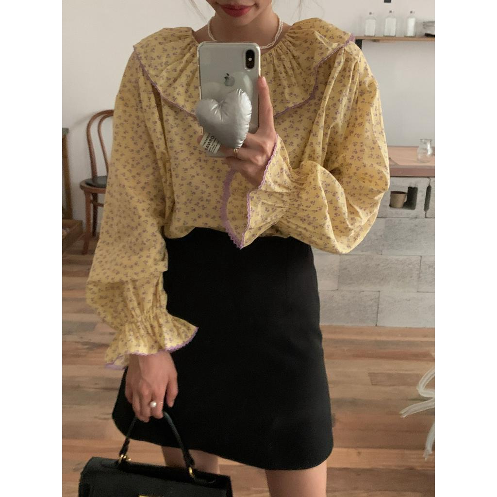 Áo Sơ Mi Dáng Rộng Dài Tay Phối Ren Thời Trang Sành Điệu 60942