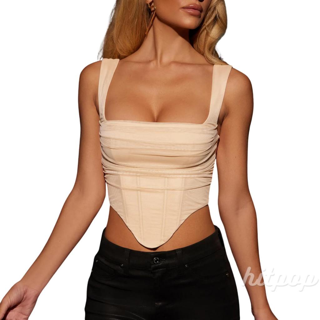 Áo croptop ôm dáng cổ vuông màu trơn thời trang cho nữ