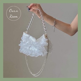 [HẾT HÀNG] TÚI XÁCH SATIN TRẮNG NHIỀU TẦNG NHÚN BÈO KÈM DÂY ĐEO CHÉO