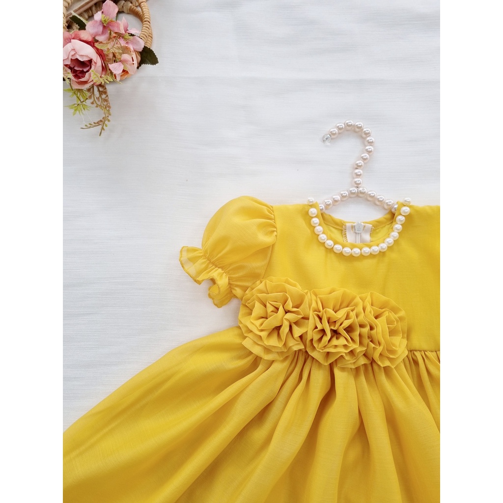 Đầm công chúa cho bé gái kèm bờm tóc chất liệu cao cấp ⚡𝗙𝗥𝗘𝗘𝗦𝗛𝗜𝗣⚡ Váy trẻ em màu vàng kiểu dáng bồng bềnh siêu sang