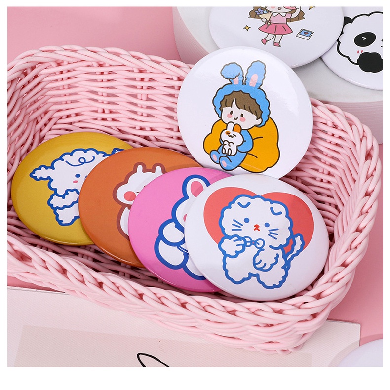 [Hàng mới về] Gương trang điểm cầm tay hình tròn họa tiết hoạt hình dễ thương tiện dụng