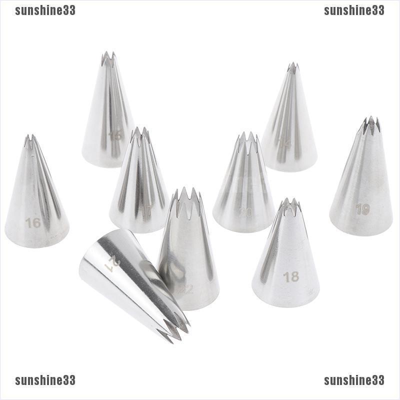 Set 9 đầu bắt bông kem trang trí bánh kim loại miệng kiểu ngôi sao tiện lợi