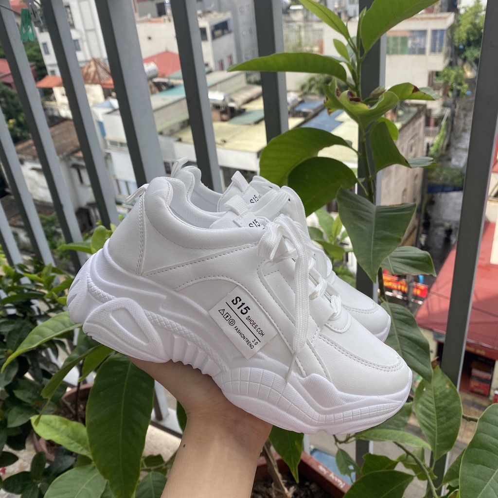 Giày sneakers nữ đế cao chất da đẹp S15 Hot Trend , mới nhất 2021 HAPU (trắng, kem)