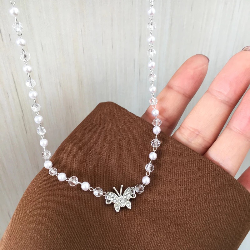 1 Vòng Cổ / Vòng Cổ Đính Hạt Ngọc Trai Giả Hình Bướm Nhỏ Tươi Mới