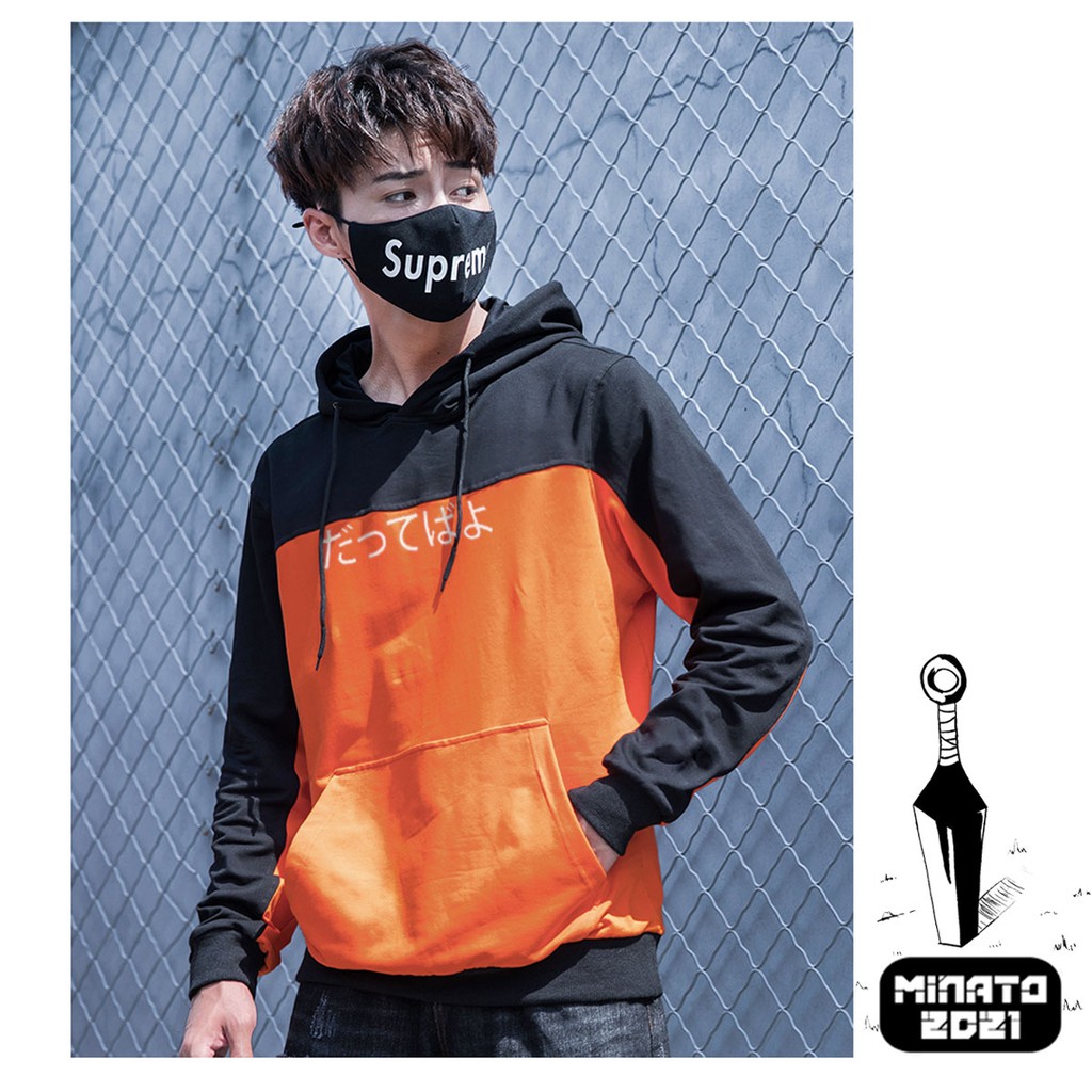 Áo Hoodie Naruto Cam (Tặng kèm găng tay Ninja)