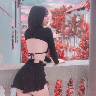 Áo tay dài hở lưng croptop buộc nơ sau siêu sexy-45N