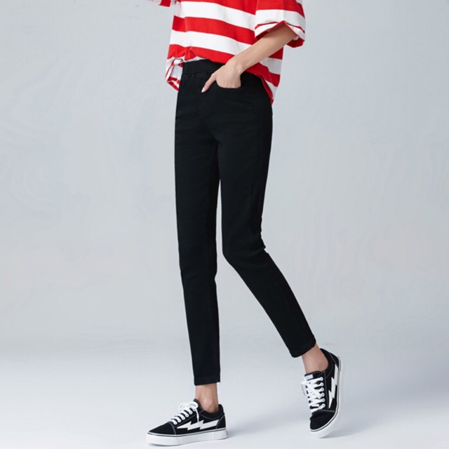 Quần jean thun big size màu đen trơn lưng thun size 65-100kg