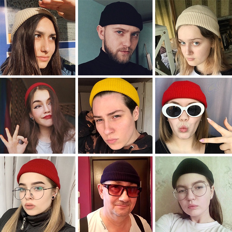 Mũ Len Beanie Không Vành Màu Trơn Giữ Ấm Mùa Đông Dành Cho Nam Nữ