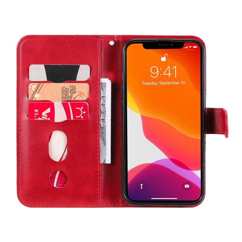 Bao da điện thoại nắp lật tích hợp ví đựng thẻ có khóa kéo cho iPhone 13 12 Mini 11 Pro XS Max