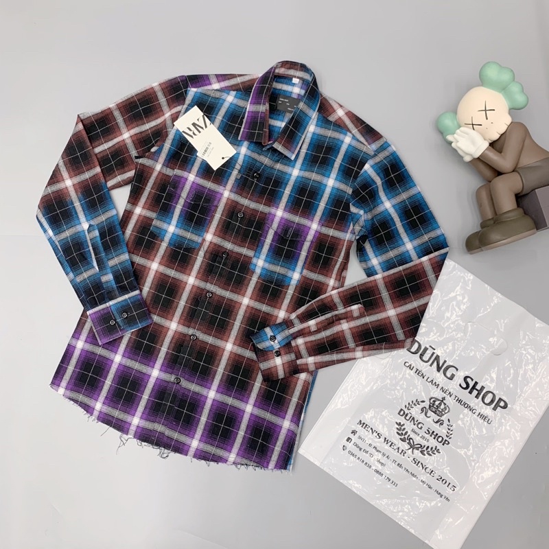 Sơ mi kẻ nam họa tiết kẻ ô loang pha màu cực chất cho anh em -T013