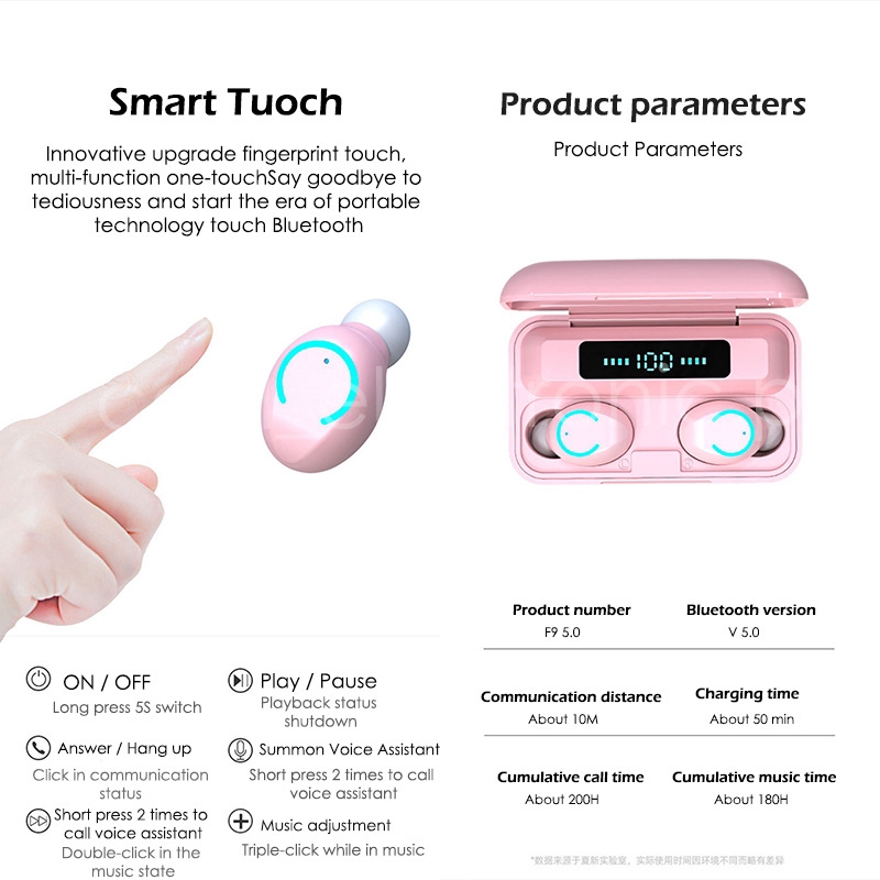 Tai Nghe Bluetooth 5.0 Không Dây F9-9 Màu Sắc Macaron | BigBuy360 - bigbuy360.vn