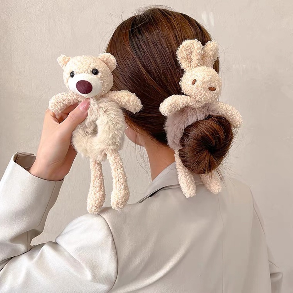 Dây buộc tóc hình thỏ/ gấu hoạt hình ba chiều dễ thương cho nữ
