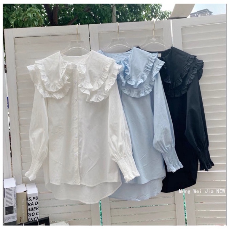 Áo Sơmi Cổ Bèo Tay Phồng Tiểu Thư Tay Bo Chun Áo Kiểu Nữ Trắng Siêu cute ulzzang cánh tiên mầu trắng | BigBuy360 - bigbuy360.vn