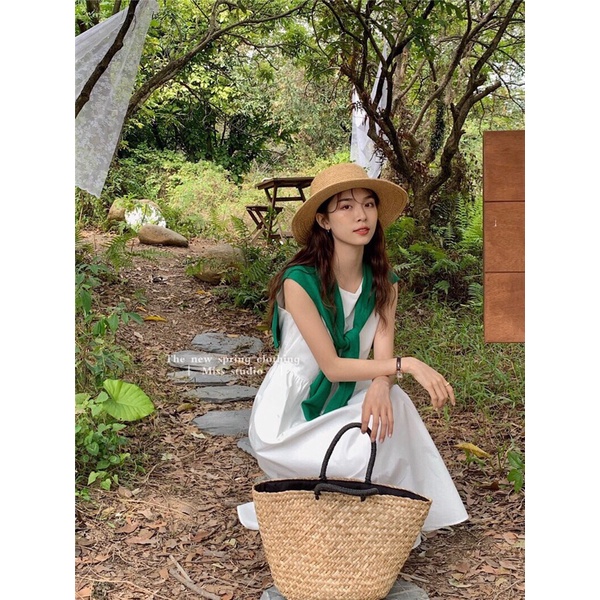 Váy sát nách dáng babydoll kèm khăn choàng 3 màu Pea Store - Váy babydoll phong cách Hàn Quốc kèm khăn Pea Store