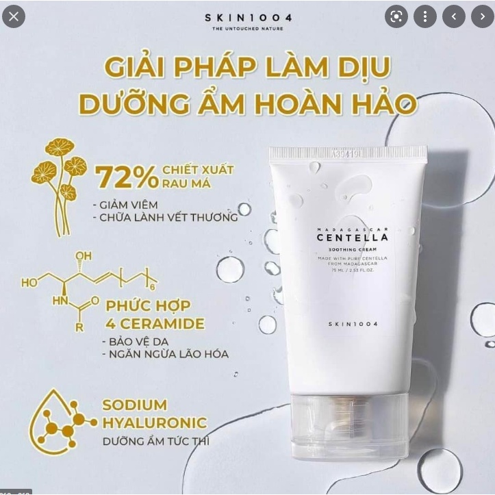 Kem Dưỡng Rau Má SKIN1004 Madagascar Centella SOOTHING Cream Gi.ảm M.ụn &amp; Kiềm Dầu 75ml