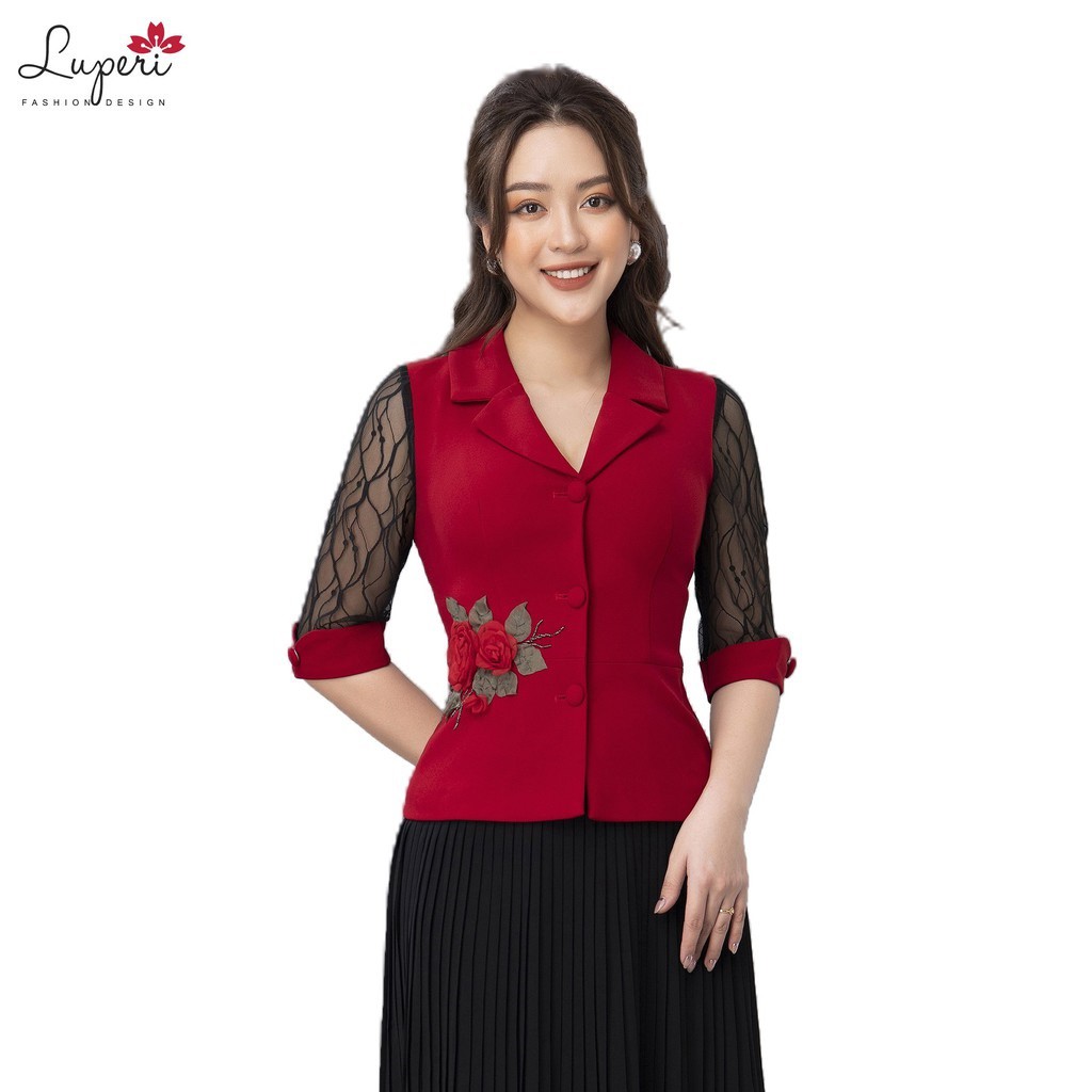 Áo Vest Cao Cấp Tay Lỡ Phối Ren LUPERI Phối Họa Tiết Hoa Bên Hông Thanh Lịch Nữ Tính LFVEST073