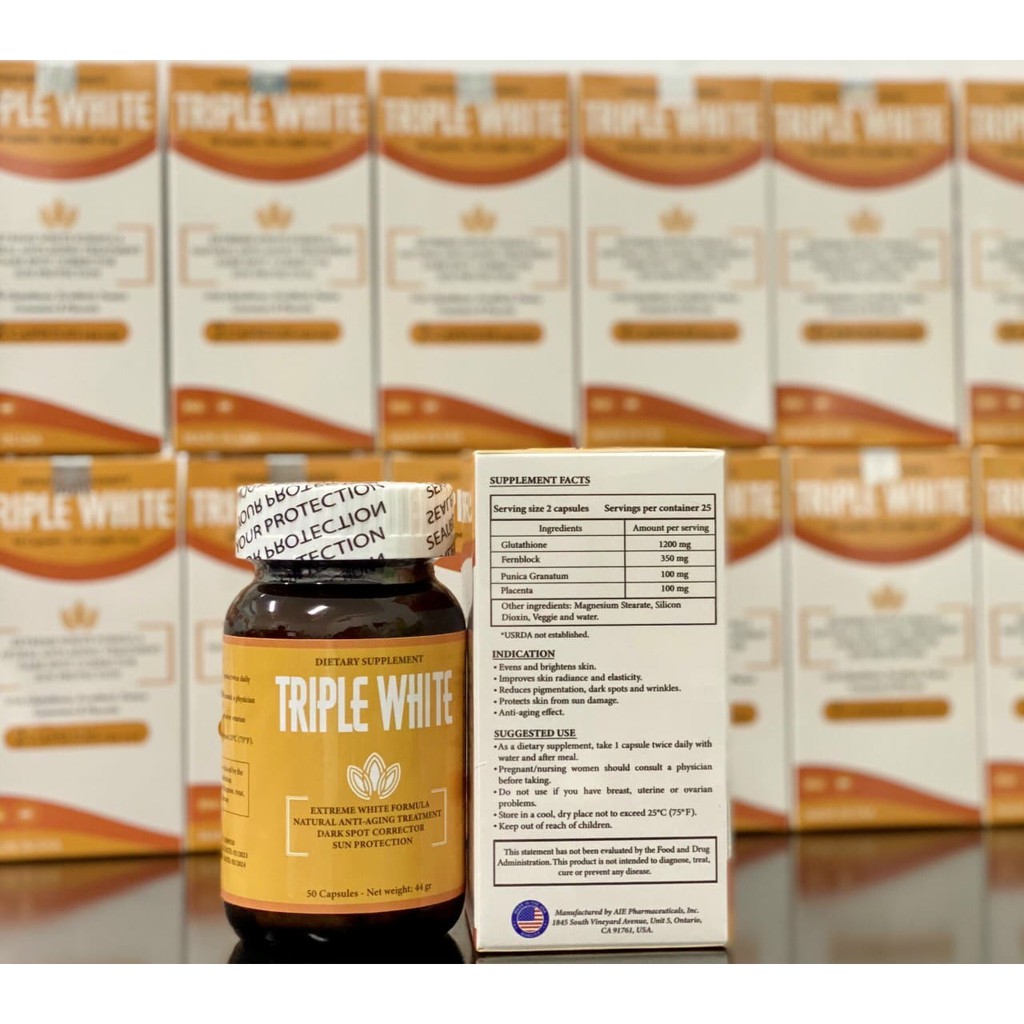 [ Hàng Chính Hãng] Viên uống trắng da và chống nắng TRIPLE WHITE 50 viên của Mỹ bản nâng cấp Miracle uống trắng da.