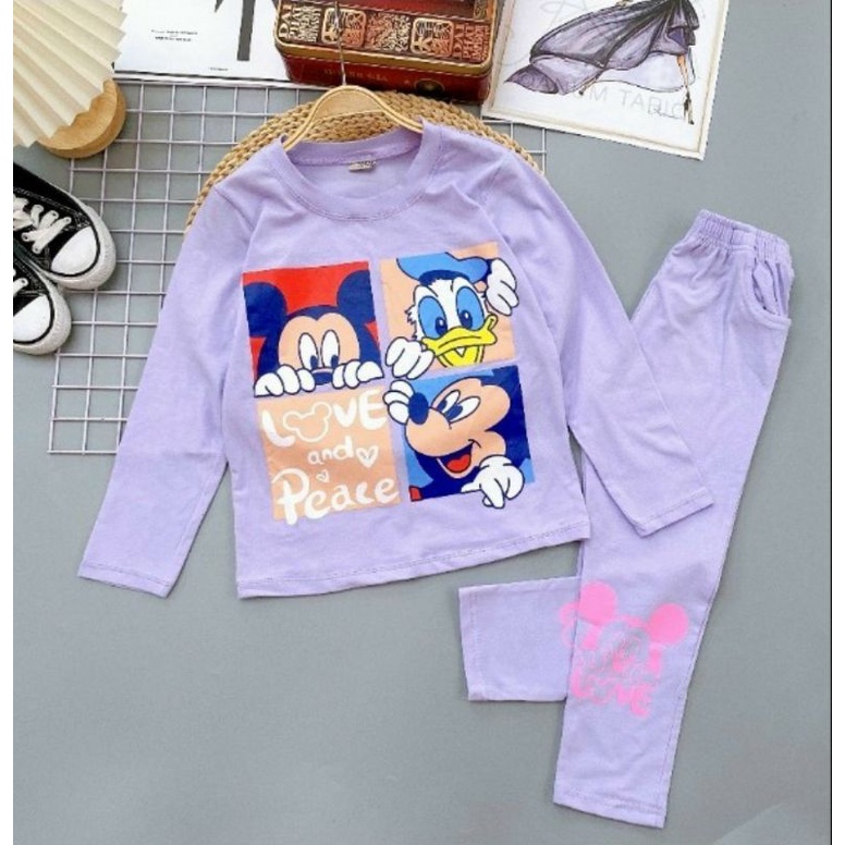 {25-45kg} Bộ dài tay bé gái chất cotton co giãn 4c M536