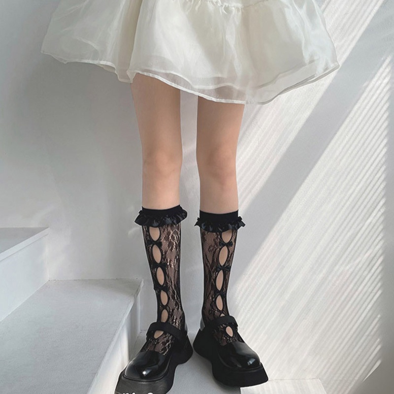 XIXI Tất Lưới Satin Viền Ren Hoa Thời Trang Lolita Cho Nữ