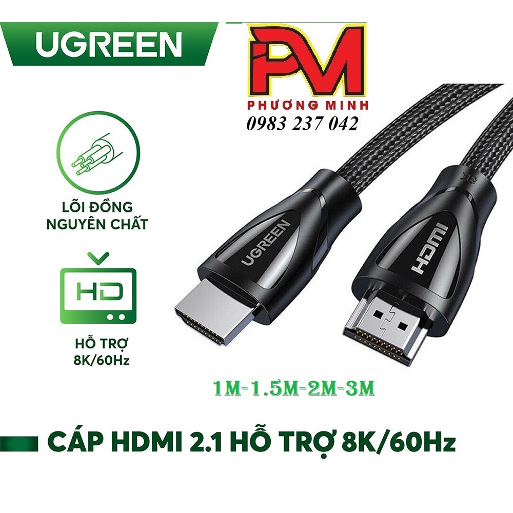 Cáp HDMI 2.1 dài 1M.1.5m.2m.3m Ultra HD 8K @ 60Hz Ugreen 80401 80402 80403 80404 Cao Cấp- Hàng chính hãng