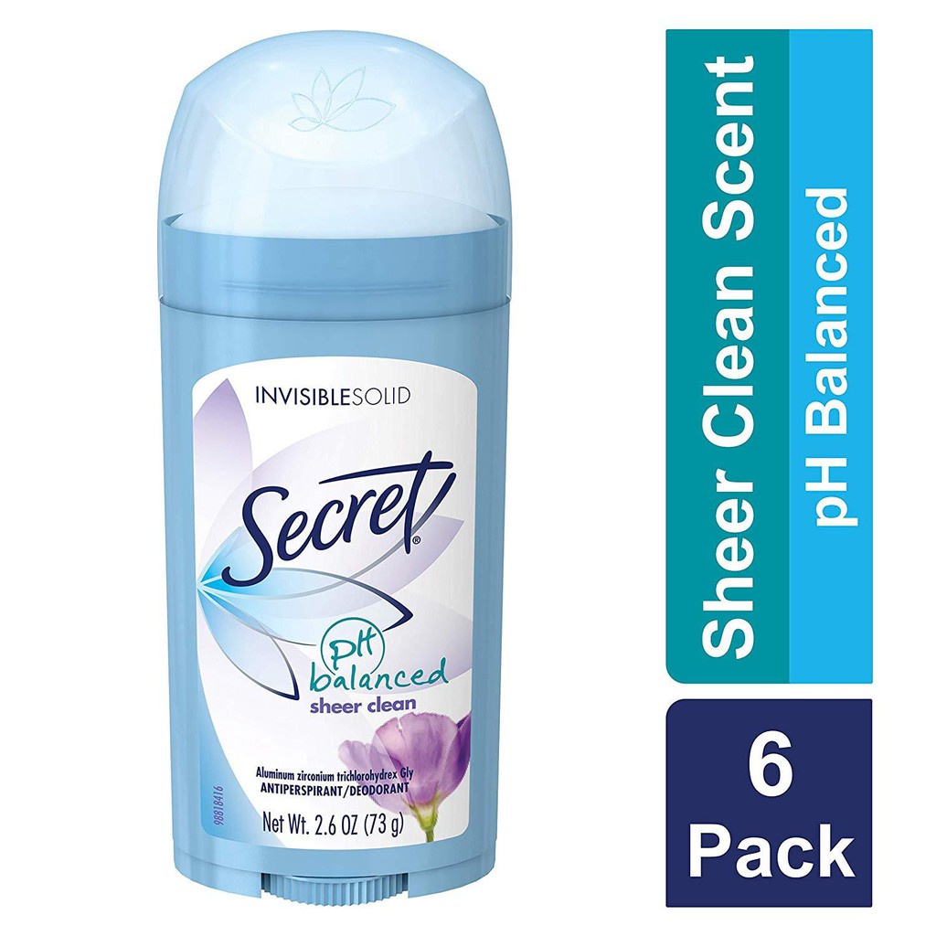 Lăn Khử Mùi Secret PH Balanced Sheer Clean Invisible Solid 73g, lăn sáp chính hãng Mỹ