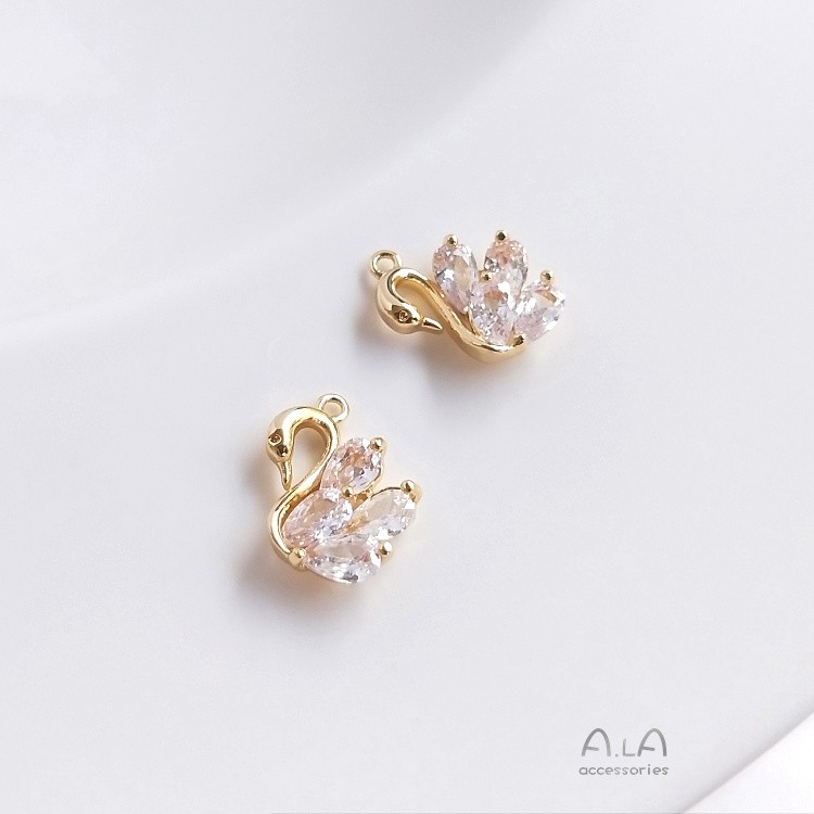 Mặt Dây Chuyền Hình Thiên Nga Mạ Vàng 14k Đính Đá Zircon Thời Trang