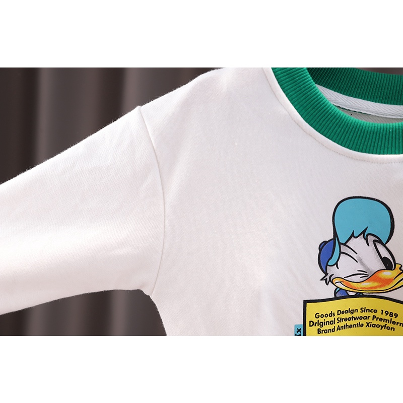 Áo Sweater Thể Thao Tay Dài Cổ Tròn In Hình Vịt Donald Hoạt Hình Kích Thước 80-120cm Cho Trẻ Em