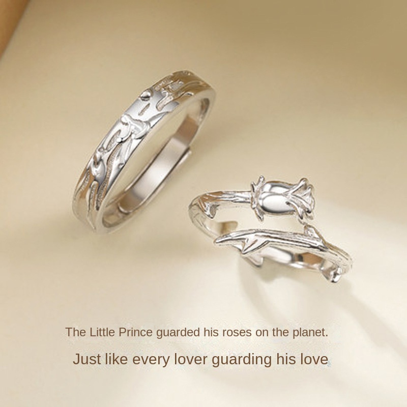Cặp Nhẫn Đôi Hình Hoàng Tử Bé Và Hoa Hồng Cá Tính Hợp Thời Trang