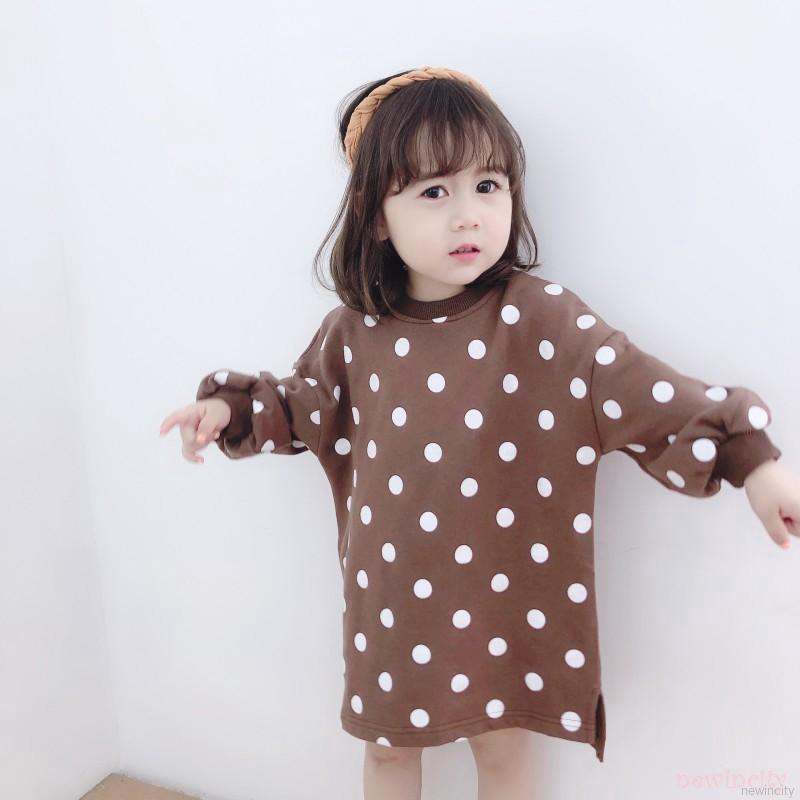 Đầm cotton dài tay họa tiết chấm bi cho bé