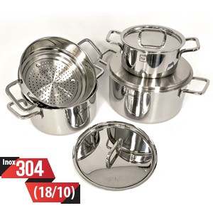 Bộ nồi xửng hấp inox 304 cao cấp Fivestar Plus 3 lớp đúc liền 4 chiếc nắp inox