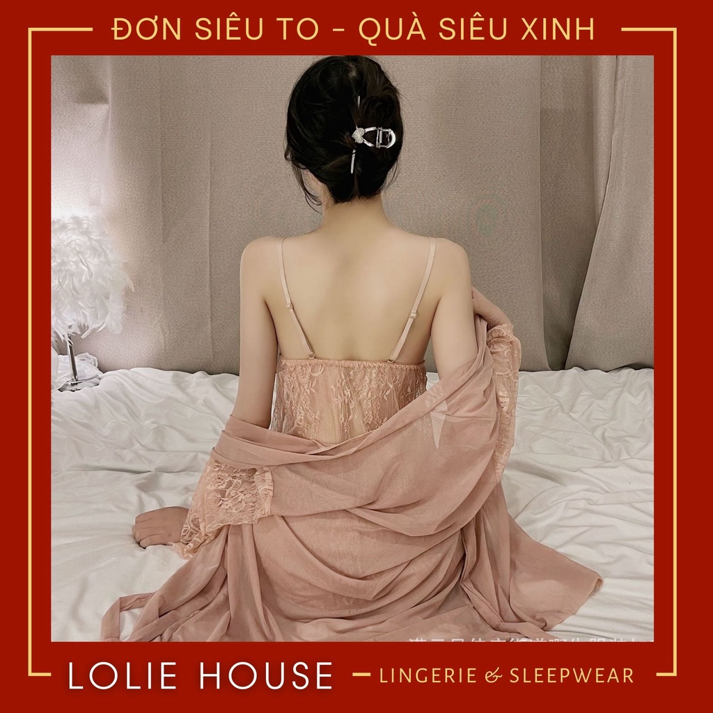 Đầm ngủ sexy gợi cảm kèm áo choàng phối ren Váy ngủ ren xuyên thấu cho nữ LOLIE HOUSE - VN39
