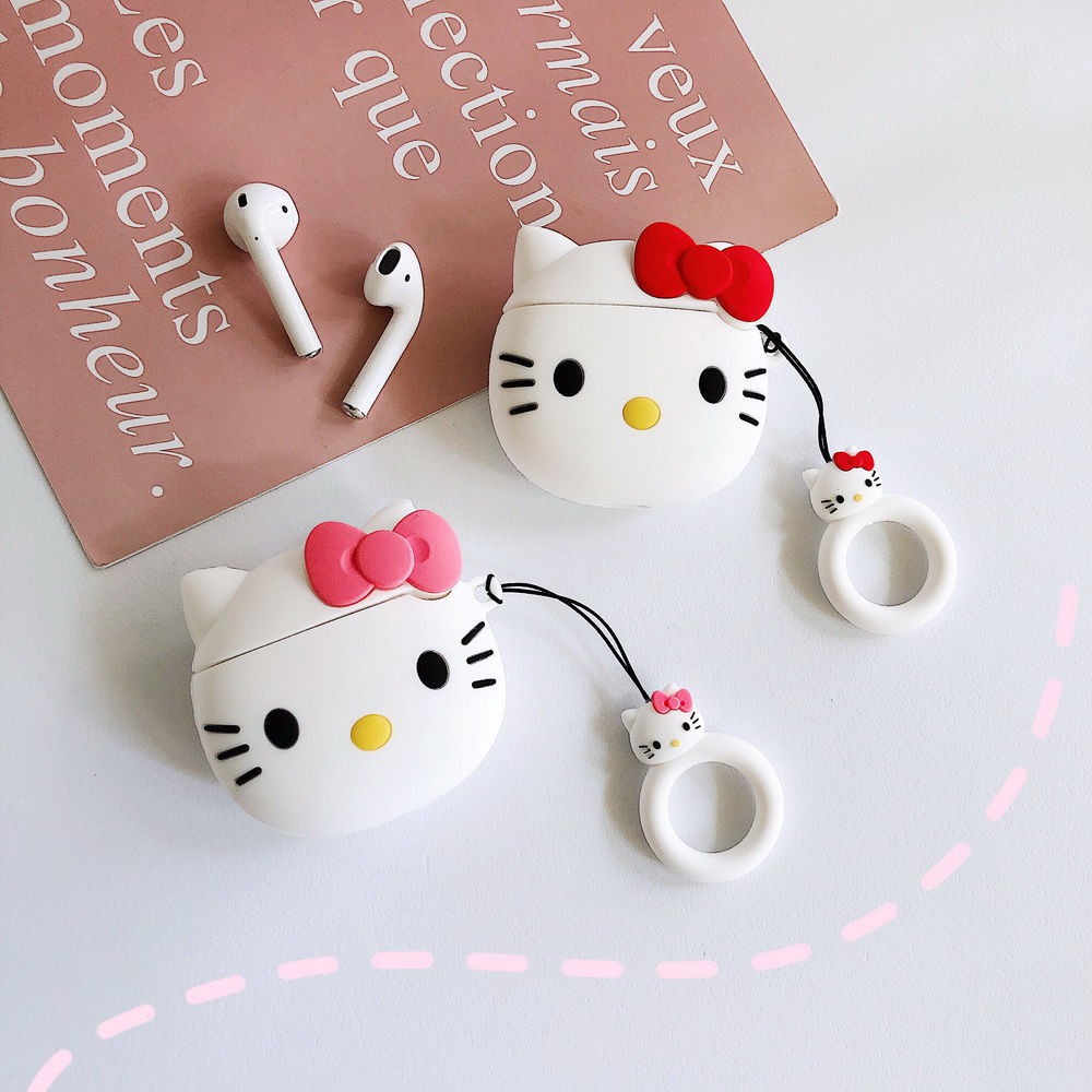 Cute wireless Bluetooth Earphone 3D Silicone Case For Apple AirPods 2 1 Headset Protective Cover Hello Kitty