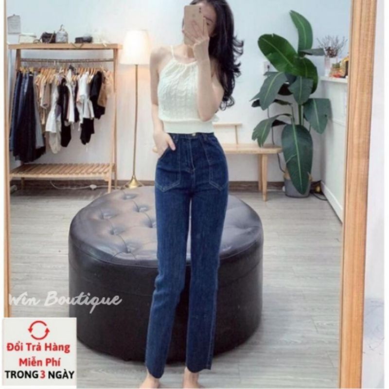 Quần bò jeans nữ ống đứng co dãn 4 chiều cạp cao Win Boutique | BigBuy360 - bigbuy360.vn