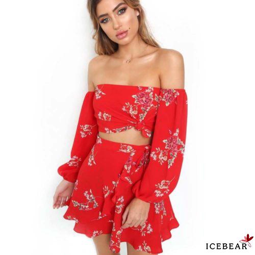 Set áo croptop trễ vai + chân váy lưng cao thiết kế quyến rũ | BigBuy360 - bigbuy360.vn